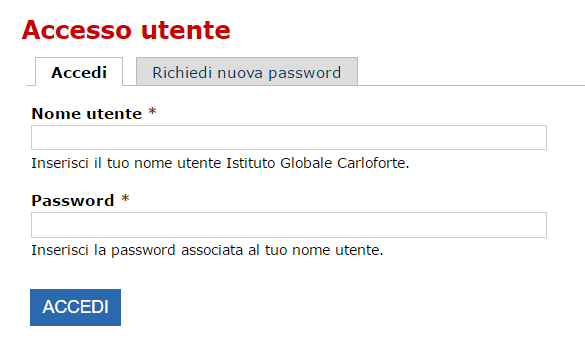 Fare clic su Richiedi nuova password